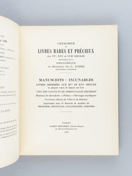 Bibliothèque de Monsieur Ch.-L. Fière Bibliophile Dauphinois. Manuscrits Livres Rares et Précieux des XVe, XVIe et XVIIe siècles. Vente du 15 Mai 1933 ...