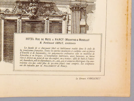 Monographies de Bâtiments Modernes - Hôtel rue de Metz à Nancy (Meutrhe-et-Moselle), Mr. Ferdinand Genay Architecte.. DUCHER (édit.) ; RAGUENET, A. ...
