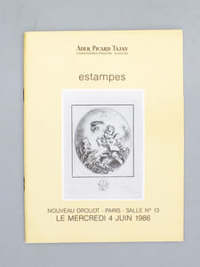 (Lot de 16 catalogues d'Estampes, Maison Ader Picard Tajan, de 1979 à 1989) : Estampes, vendredi 15 juin 1979 ; jeudi 21 février 1980 ; mercredi 29 octobre 1980 ; collection Armand Trampitsch, 29 mai 1986 ; mercredi 4 juin 1986 ; mercredi 26 novembre 1986 ; mercredi 4 mars 1987 ; mercredi 30 septembre 1987 ; mercredi 21 octobre 1987 ; mercredi 27 janvier 1988 ; vendredi 19 février 1988 ; jeudi 21 avril 1988 ; mercredi 8 juin 1988 ; mardi 18 octobre 1988 ; vendredi 7 avril 1989 ; vendredi 9 juin 1989.