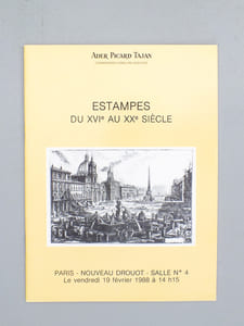 (Lot de 16 catalogues d'Estampes, Maison Ader Picard Tajan, de 1979 à 1989) : Estampes, vendredi 15 juin 1979 ; jeudi 21 février 1980 ; mercredi 29 octobre 1980 ; collection Armand Trampitsch, 29 mai 1986 ; mercredi 4 juin 1986 ; mercredi 26 novembre 1986 ; mercredi 4 mars 1987 ; mercredi 30 septembre 1987 ; mercredi 21 octobre 1987 ; mercredi 27 janvier 1988 ; vendredi 19 février 1988 ; jeudi 21 avril 1988 ; mercredi 8 juin 1988 ; mardi 18 octobre 1988 ; vendredi 7 avril 1989 ; vendredi 9 juin 1989.