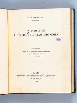 Recueil de 7 articles rédigés par le professeur Georges H. Bousquet sur le thème des Indes néerlandaise, Indonésie et Islam indonésien (1938-1939) [ ...
