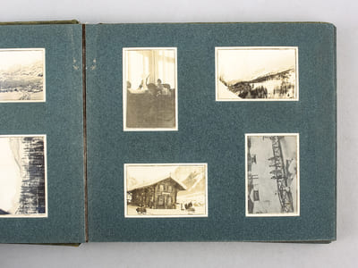 Album photo de vacances au sports d'hivers, vers 1925-1935, à Bergün, Suisse.