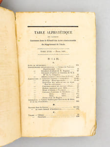 Recueil des Actes administratifs de la Préfecture de l'Aude [ deux tomes reliés en un vol. ] : Tome XVIII - Année 1868 n° 1 à 35 ;  Tome XIX - Année 1869, n° 1 à 34 , 22 novembre 1869