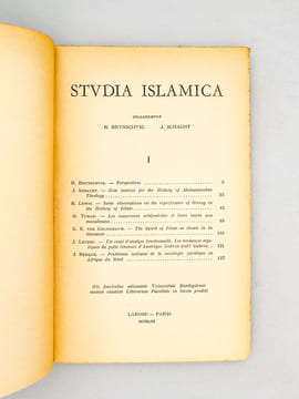Studia Islamica I ( 1953 ).. Studia Islamica (review) ; BRUNSCHVIG, Robert (1901-1990) ; SCHACHT, Joseph (1902-1969)