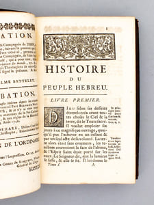 Histoire du peuple Hébreu, tirée de l’écriture sainte, depuis la Création du Monde jusqu’à la ruine entière de la Sinagogue sous Tite & Vespasien ( 2 tomes sur 3 ) : Tome premier ; Tome Second [ édition originale ]