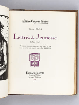 Lettres de Jeunesse (1870-1893). BLOY, Léon  ; (BISSON, Ch.)