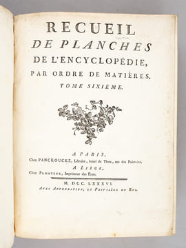 Recueil de Planches de l'Encyclopédie, par Ordre de Matières. Tome Sixième [ Contient 202 planches simples et 88 planches doubles ] [ Encyclopédie ...