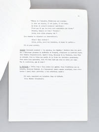 Tapuscrit corrigé de son spectacle sur La Fontaine au Théatr'O avec trois lettres signées relative au spectacle, datées d'octobre et novembre 1973 et janvier 1974, adressées au philosophe et critique Marc Soriano