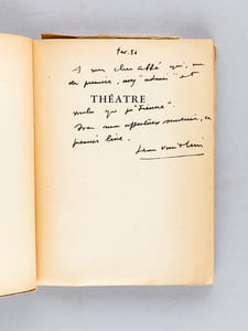[ Lot de 6 ouvrages enrichis de plusieurs lettres autographes signés et de dédicaces à l'écrivain bordelais Michel Suffran ] Le personnage combattant [ Avec deux billets autographes signés de l'auteur. Avec : ] Le Sang. Fête théâtrale [ Livre dédicacé par l'auteur, avec invitation à la représentation de la pièce , Théâtre du huitième, Lyon, et avec un billet autographe signé de l'auteur ] [ Avec : ] Les Prodiges [ Livre dédicacé par l'auteur ] [ Avec : ] L'Othello de Shakespeare. Version française pour la scène  [ Livre dédicacé par l'auteur ]  [ Avec un second exemplaire : ] L'Othello de Shakespeare. Version française pour la scène  [ Livre dédicacé par l'auteur,  avec deux cartes postales autographes signées de l'auteur. Avec : ] Théatre : Capitaine Bada - La Nouvelle Mandragore [ Livre dédicacé par l'auteur ] 