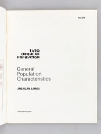 American Samoa. Census of Population 1970. General Population Characteristics [ We join : ] Census of Housing 1970. General Housing Characteristics 