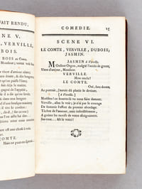 [ Recueil de 7 pièces de théâtre ] Le Bienfait rendu, ou Le Négociant, Comédie en cinq actes & en vers, Représentée pour la première fois sur le Théâtre François le 18 Avril 1763 [ Avec : ] La Gouvernante, Comédie en cinq Actes et en Vers, par M. Nivelle de la Chaussée [ Avec : ] La Bergère des Alpes, Pastorale en trois actes et en vers, mêlée de Chant, par M. Marmontel [ Avec : ] La Partie de Chasse de Henri IV, Comédie en trois Actes et en prose, avec quatre estampes en taille-douce d'après des desseins de M. Gravelot, Par Mr. Collé [ Avec : ] Gabrielle de Vergy, tragédie, par M. de Belloy [ Avec : ]  Olympie, Tragédie nouvelle de M. de Voltaire, Suivie de Remarques Historique [ Avec : ] Caliste, Tragédie Représentée pour la première fois par les Comédiens Français Ordinaires du Roi le 12 novembre 1760