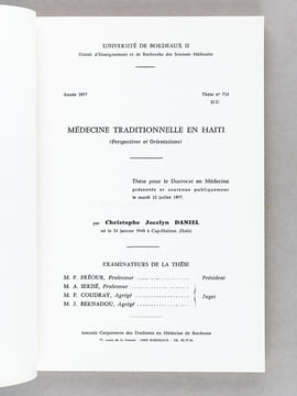 Médecine traditionnelle en Haïti (Perspectives et Orientations) Année 1977. DANIEL, Christophe Jocelyn