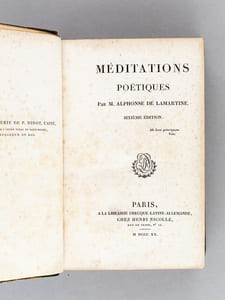 Méditations Poétiques [Avec : ] Nouvelles Méditations Poétiques [ Edition originale ] [ Avec : ] La Mort de Socrate, Poëme par A. de Lamartine [ Edition originale ] [ Avec : ] Sur le Dévouement de Pierre Desse, commandant le Brick Français La Julia, par M. Edouard Delprat [ Edition originale ] [ Avec : ] Epitre à M. A. de Lamartine par M. Casimir Delavigne [ Edition originale ]  [ Avec : ] Défense de Louis XVI, prononcée à la Barre de la Convention le mercredi 26 décembre 1792 par M. Desèze, l'un de ses défenseurs officieux [ Avec : ] Mon Agonie de trente-huit heures, ou Récit de ce qui m'est arrivé, de ce que j'ai vu et entendu, pendant ma détention dans la prison de l'Abbaye St-Germain, depuis le 22 août jusqu'au 4 septembre 1792 par Jourgniac St-Méard [ Avec : ] Tableau périodique et raisonné des Opérations de l'Assemblée Nationale, depuis l'origine de la Monarchie, jusqu'à l'Assemblée Nationale actuelle [ Tableau des Etats-Généraux depuis l'origine de la Monarchie jusqu'à l'Assemblée Nationale ] [ Avec : ]  Notice sur Jean-Baptiste Colbert, né à Reims le 29 août 1619 mort à Paris le 6 septembre 1683 [ Avec : ] Notice Historique sur J. B. Viotti par M. Miel