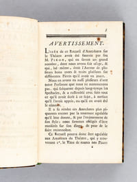 Anecdotes dramatiques (3 Tomes - Complet) [ Edition originale ] Contenant, 1° Toutes les pièces de Théatre, Tragédies, Comédies, Pastorales, Drames, Opéra, Opéra-Comique, Parades, Proverbes, qui ont été joués à Paris ou en Province, sur des Théatres publics, ou dans des Sociétés particulières, depuis l'orugine des Spectacles en France, jusqu'à l'année 1775, rangés par ordre alphabétique ; 2° Tous les Ouvrages dramatiques, qui n'ont été représentés sur aucun Théatre, mais qui sont imprimés, ou conservés en manuscrits dans quelques Bibliothèques ; 3° Un Recueil de tout ce qu'on a pu rassembler d'Anecdotes imprimées, manuscrites, verbales, etc.. 4° Les noms de tous les Auteurs, Poètes ou Musiciens, qui ont travaillé pour tous nos Théatres, de tous les Acteurs ou Actrices célèbres qui ont joué à tous nos spectacles, avec un jugement de leurs Ouvrages & de leurs Talents, un abrégé de leur vie, & des Anecdotes sur leurs personnes