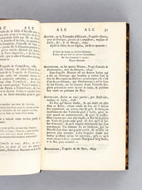 Anecdotes dramatiques (3 Tomes - Complet) [ Edition originale ] Contenant, 1° Toutes les pièces de Théatre, Tragédies, Comédies, Pastorales, Drames, Opéra, Opéra-Comique, Parades, Proverbes, qui ont été joués à Paris ou en Province, sur des Théatres publics, ou dans des Sociétés particulières, depuis l'orugine des Spectacles en France, jusqu'à l'année 1775, rangés par ordre alphabétique ; 2° Tous les Ouvrages dramatiques, qui n'ont été représentés sur aucun Théatre, mais qui sont imprimés, ou conservés en manuscrits dans quelques Bibliothèques ; 3° Un Recueil de tout ce qu'on a pu rassembler d'Anecdotes imprimées, manuscrites, verbales, etc.. 4° Les noms de tous les Auteurs, Poètes ou Musiciens, qui ont travaillé pour tous nos Théatres, de tous les Acteurs ou Actrices célèbres qui ont joué à tous nos spectacles, avec un jugement de leurs Ouvrages & de leurs Talents, un abrégé de leur vie, & des Anecdotes sur leurs personnes