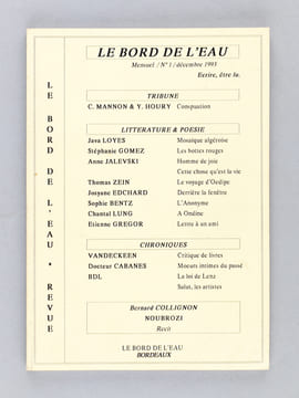 Le Bord de l'Eau. Revue littéraire mensuelle (18 premiers numéros, du n° 1 de décembre 1993 au n° 18 de janvier-février 1996) [ Avec plusieurs billets ...
