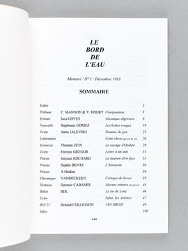 Le Bord de l'Eau. Revue littéraire mensuelle (18 premiers numéros, du n° 1 de décembre 1993 au n° 18 de janvier-février 1996) [ Avec plusieurs billets ...