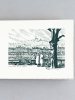 Belle carte orné d'une eau-forte : Lyon, Quai de la Saône [ Lot de 55 cartes à plier sur BFK Rives format 30 x 12 cm ]. Anonyme