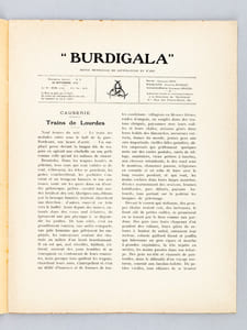 Burdigala. Revue Mensuelle de Littérature et d'Art (Série suivie du N°1 de la Première année 1912 au N°5 de la Troisième et dernière année 1914) Année 1912 : 12 numéros ; Année 1913 : 12 numéros ; Année 1914 : 5 numéros