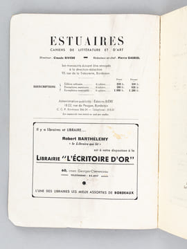 Estuaires. Cahiers de littératures et d'Art. Numéro 1. Mai - Juin 1946 [ Edition originale ]. Collectif ; RIVIERE, Claude ;  GABRIEL, Pierre ; LACOTE, ...