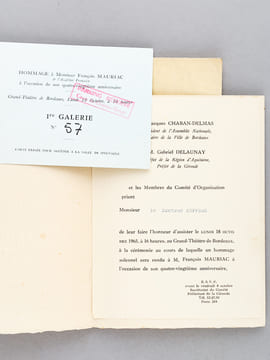 Célébration du quatre-vingtième anniversaire de François Mauriac de l'Académie Française au Grand-Théatre de Bordeaux 18 octobre 1965 [ Edition ...