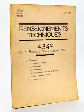 Renseignements techniques N° 4.34 C 4.34 2  Biarritz la Négresse à Biarritz Ville. Mai 1959  [ Avec : ] Fascicule-Horaires N° 4.34. C Horaires. ...