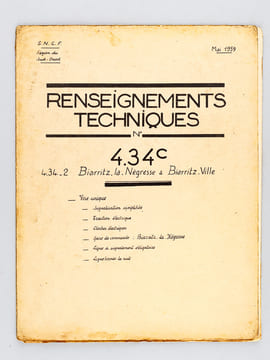Renseignements techniques N° 4.34 C 4.34 2  Biarritz la Négresse à Biarritz Ville. Mai 1959  [ Avec : ] Fascicule-Horaires N° 4.34. C Horaires. ...