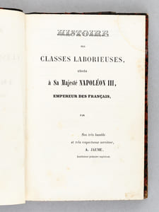Histoire des Classes Laborieuses, précédée d'un Essai sur l'Economie Industrielle et Sociale [ Edition originale ]