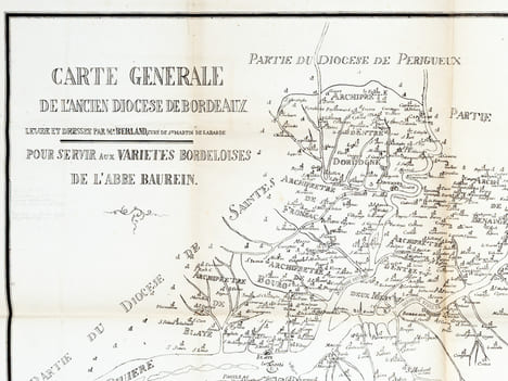 Carte Générale de l'Ancien diocèse de Bordeaux, levée et dressée par Mr Berland, curé de St Martin de Labarde. Pour servir aux Variétés Bordeloises de ...