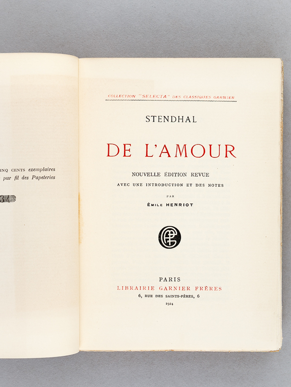 Librairie Garnier Freres Stendhal De L Amour Livre Rare Book