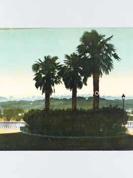 Pau. La Chaîne des Pyrénées vue du Square Saint-Martin (C.C. 4) [ Vue panoramique géante en couleurs format 56 x 23 cm ]. CARRACHE, Célestin