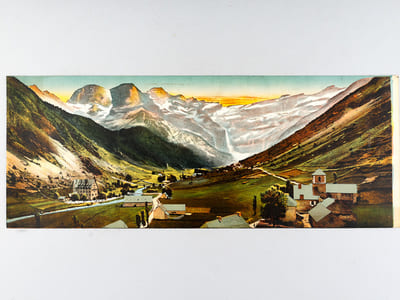 Gavarnie - Le Cirque et son village [ Vue panoramique géante en couleurs format 56 x 22 cm ]