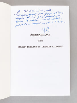 Correspondance entre Romain Rolland et Charles Baudouin (1916-1944). Une si fidèle amitié.. ROLLAND, Romain ; BAUDOUIN, Charles