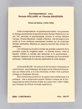 Correspondance entre Romain Rolland et Charles Baudouin (1916-1944). Une si fidèle amitié.. ROLLAND, Romain ; BAUDOUIN, Charles