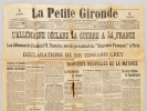 La Petite Gironde. Journal Républicain Régional. Mardi 4 août 1914. 44e année N° 15.373 : "L'Allemagne déclare la Guerre à la France. Les Allemands ...