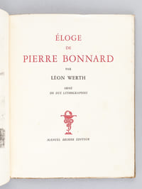 Eloge de Pierre Bonnard par Léon Werth. Orné de dix lithographies [ Edition originale - Manque un hors texte]
