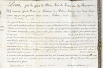 Lettres de Chevalier de l'Ordre Militaire de Saint-Louis, en faveur de M. Jacques Bermond, ancien officier. Donné à Paris le huitième jour de Novembre ...