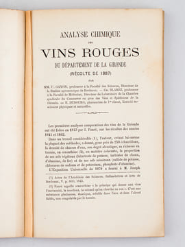 Analyse chimique des Vins Rouges du Département de la Gironde, Récolte de 1887 [ Avec : ] Analyse chimique des Vins du Département de la Gironde, Vins ...