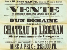 [ Affiche de vente aux enchères format 105 x 72 cm ] Vente sur surenchère du sixième, après licitation, en un seul lot, d'un Domaine appelé Château de ...