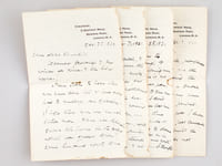 4 autograph letters signed by Abdullah Yusuf Ali, to "Khourshed" [ "Khourshed de Ravalieu", Raden Ayou Jodjana born Elisabeth Pop ], mostly about Persian Poets, and about Rembrandt (very damaged, with great lacking). From Chelwood, 3 Bedford Road, Bedford Park, London, W 4. Dated Dec. 22 1920, Mar. 7 1921, Mar. 28 1921, Apr. 7, 1921