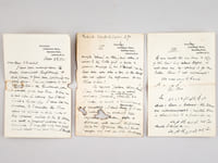 4 autograph letters signed by Abdullah Yusuf Ali, to "Khourshed" [ "Khourshed de Ravalieu", Raden Ayou Jodjana born Elisabeth Pop ], mostly about Persian Poets, and about Rembrandt (very damaged, with great lacking). From Chelwood, 3 Bedford Road, Bedford Park, London, W 4. Dated Dec. 22 1920, Mar. 7 1921, Mar. 28 1921, Apr. 7, 1921