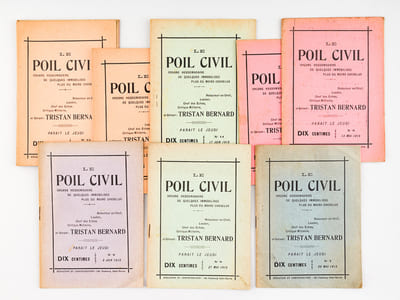 Le Poil Civil. Organe hebdomadaire de quelques immobilisés plus ou moins chevelus [ Lot de 10 numéros : n° 6 du 13 mai 1915 , 7, 8, 9, 10, 11, 12, 13, 14, 15 du 15 juillet 1915 ] 