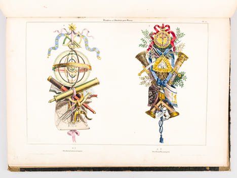 Recueil de Trophées et attributs allégoriques pour les Sciences, les Arts, la Mythologie et la Religion [ Contient également : Recueil de Trophées ...