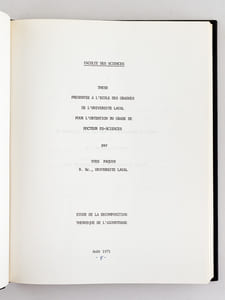 Etude de la décomposition thermique de l'Azométhane. Thèse présentée à l'Ecole des Gradués de l'Université Laval pour l'obtention du grade de Docteur ès Sciences.