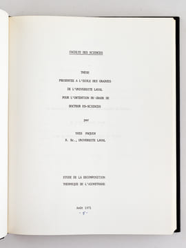 Etude de la décomposition thermique de l'Azométhane. Thèse présentée à l'Ecole des Gradués de l'Université Laval pour l'obtention du grade de Docteur ...
