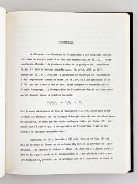 Etude de la décomposition thermique de l'Azométhane. Thèse présentée à l'Ecole des Gradués de l'Université Laval pour l'obtention du grade de Docteur ...