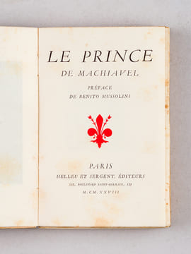 Le Prince de Machiavel. Préface de Benito Mussolini. MACHIAVEL ; (MUSSOLINI, Benito)
