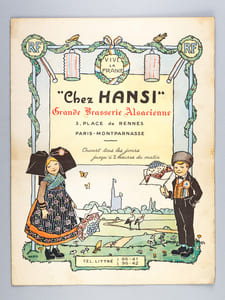 [ Menu / Carte ] "Chez Hansi" Grande Brasserie Alsacienne 3, Place de Rennes. Paris-Montparnasse
