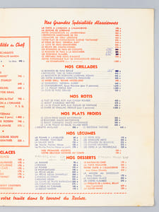 [ Menu / Carte ] "Chez Hansi" Grande Brasserie Alsacienne 3, Place de Rennes. Paris-Montparnasse