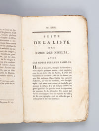 Liste des noms des ci-devant Nobles, Nobles de Race, Robins, Financiers, Intrigans, & de tous les aspirans à la noblesse, ou escroc d'icelle ; Avec des notes sur leurs familles. Seconde Partie, Contenant les Numéros 17 à 32, Avec une Table Alphabétique